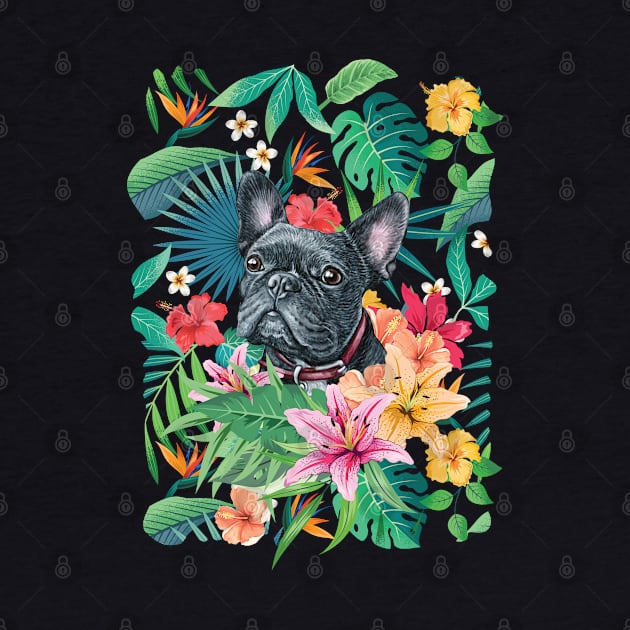 Tropical Black Frenchie French Bulldog by LulululuPainting